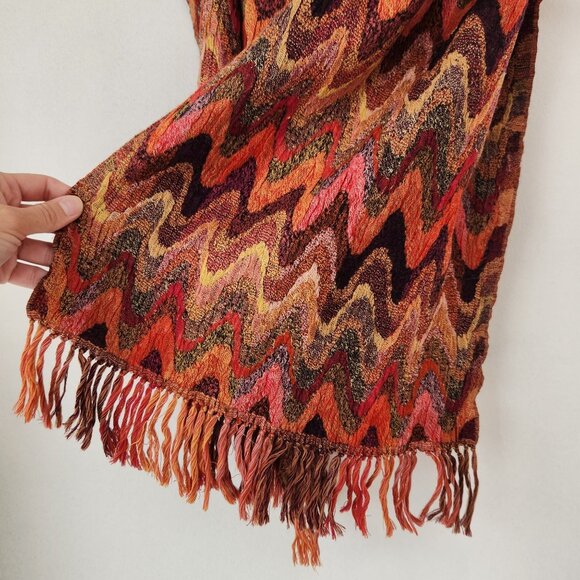Orange Chevron Large Scarf Fall Winter Fringe Trim Women's - Picture 5 of 6